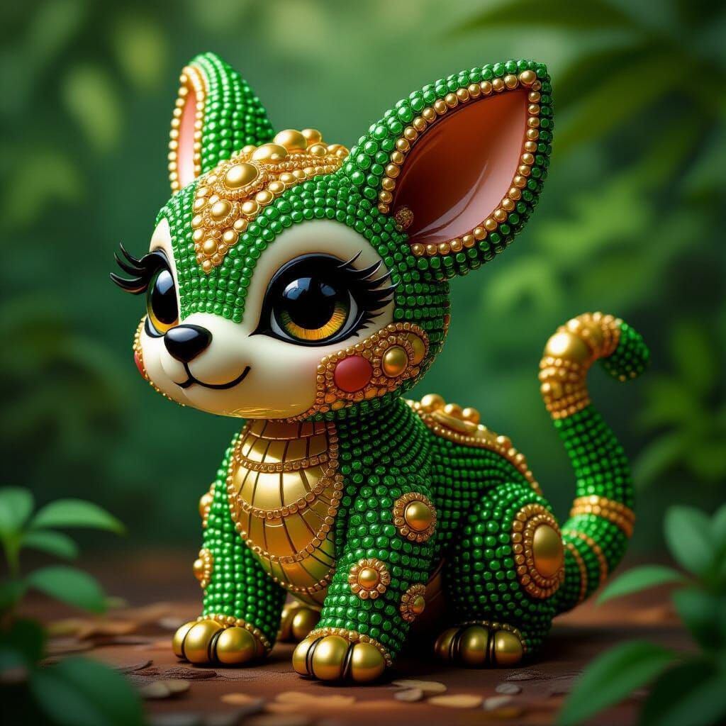 Beaded Jungle Animal in Pop Surrealist Style