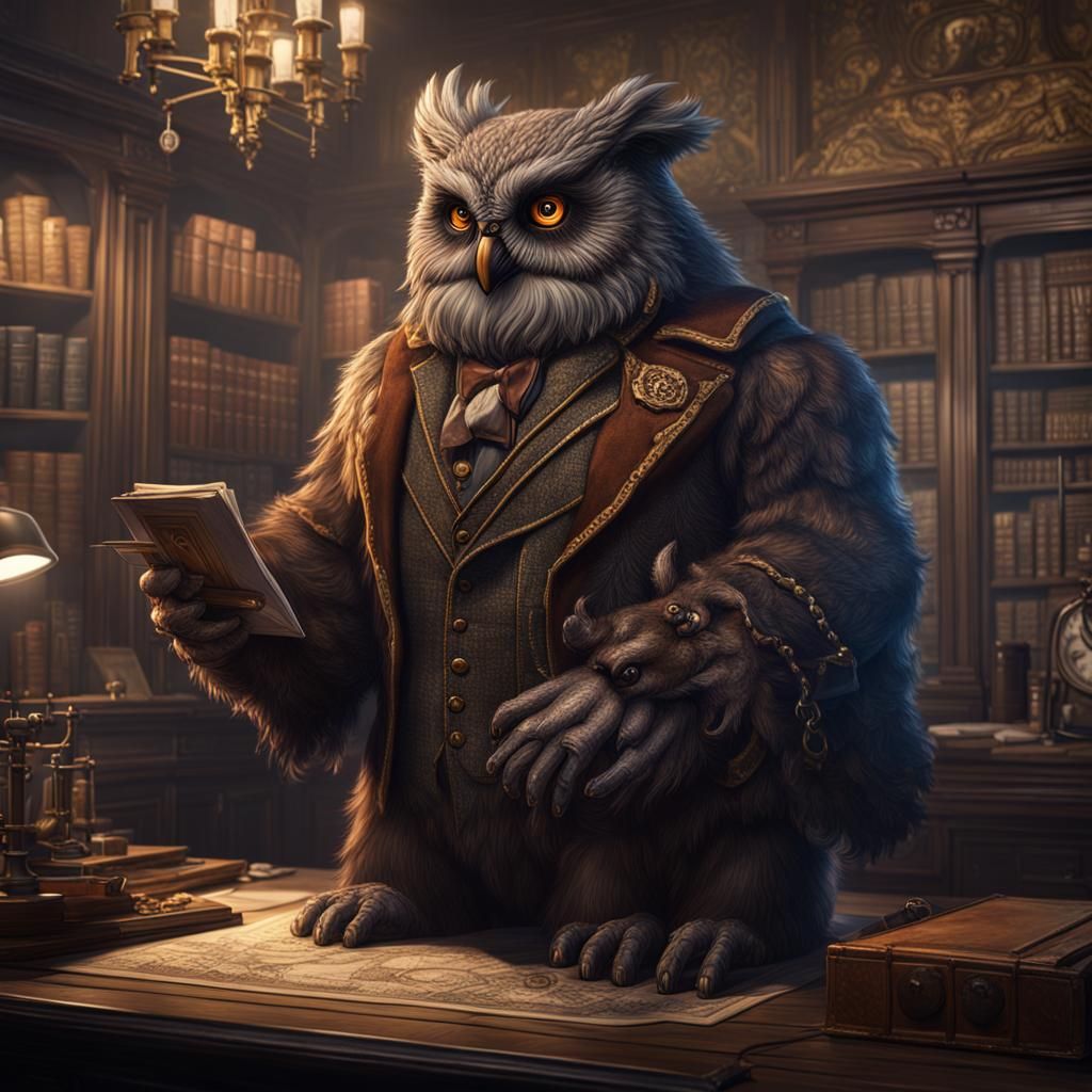 Victorian Owlbear News Broadcaster: Detailed Matte Painting