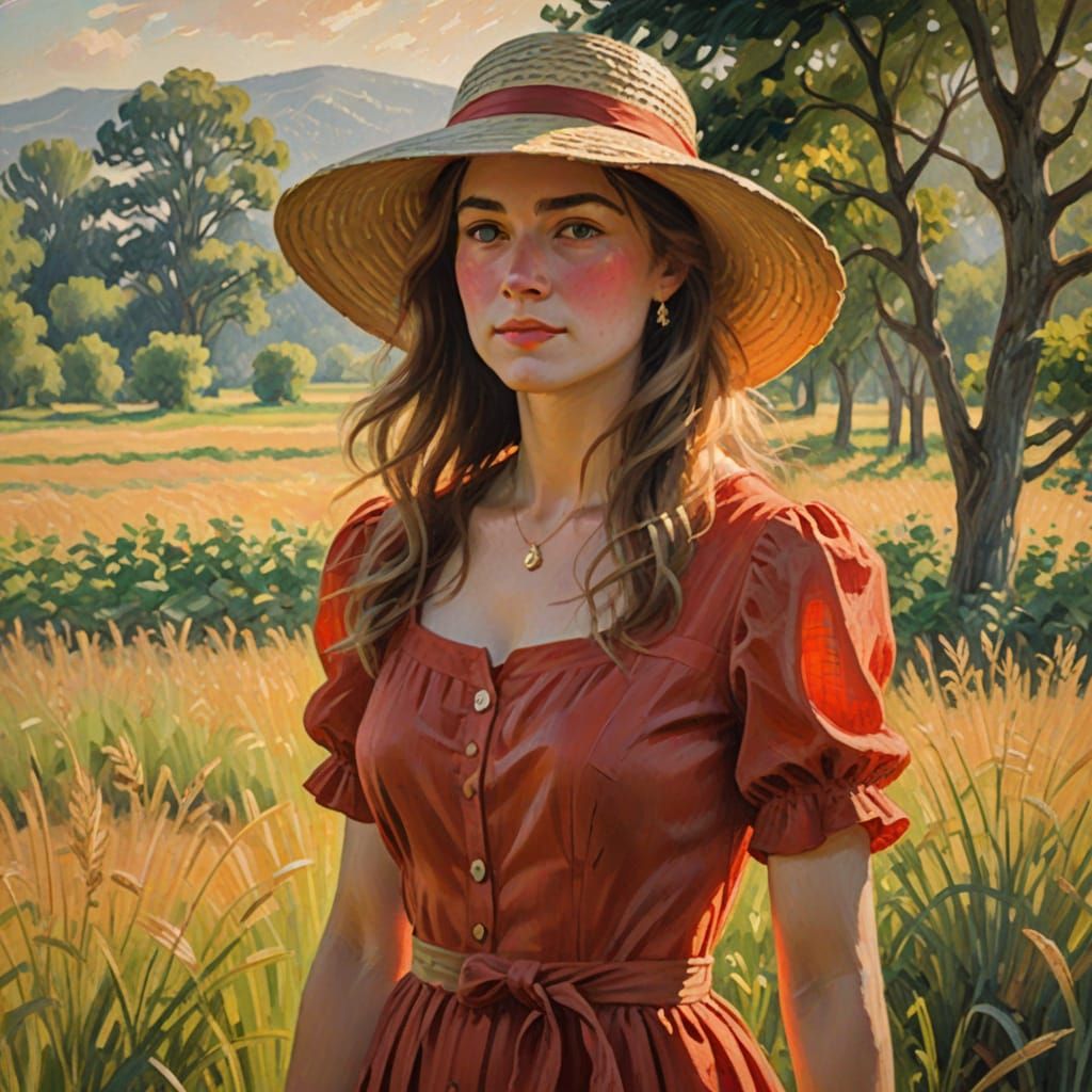 Woman in Red Dress: Impressionist Oil Painting