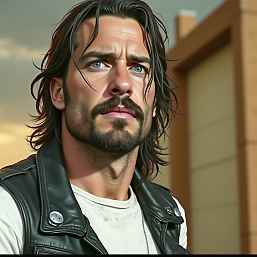 Outlaw Biker Rides Harley Davidson: Hyper-Realistic Art