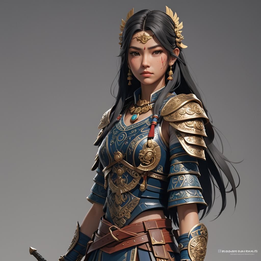 Beautiful Mayan Warrior in Anime Style