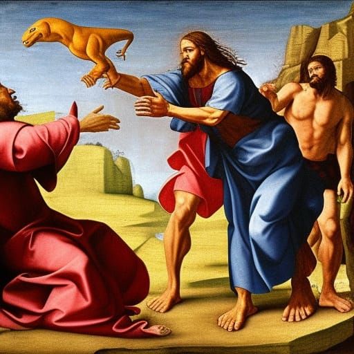 Jesus Christ Punches T-Rex in Renaissance Painting