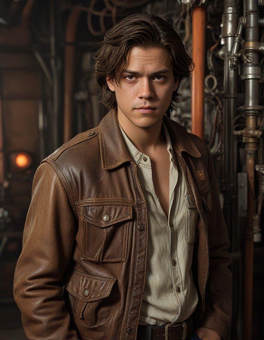 Gritty Sci-Fi Portrait in Dark Brown Leather Jacket