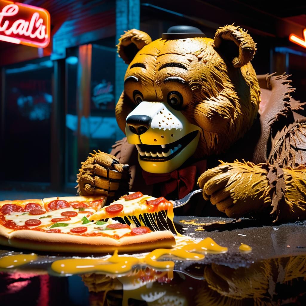 Freddy Fazbear's Surreal Pizza Feast in Fauvist Colors