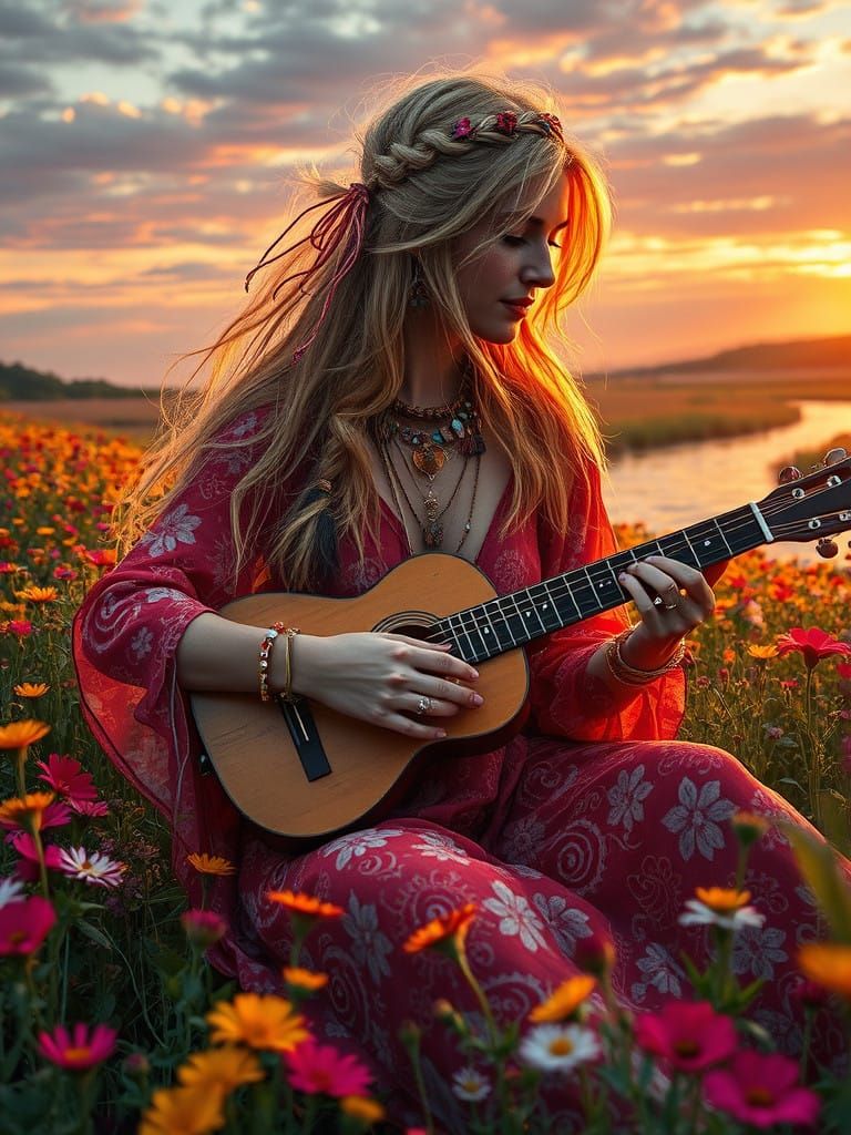 Ethereal Beauty in a Vibrant Floral Wonderland