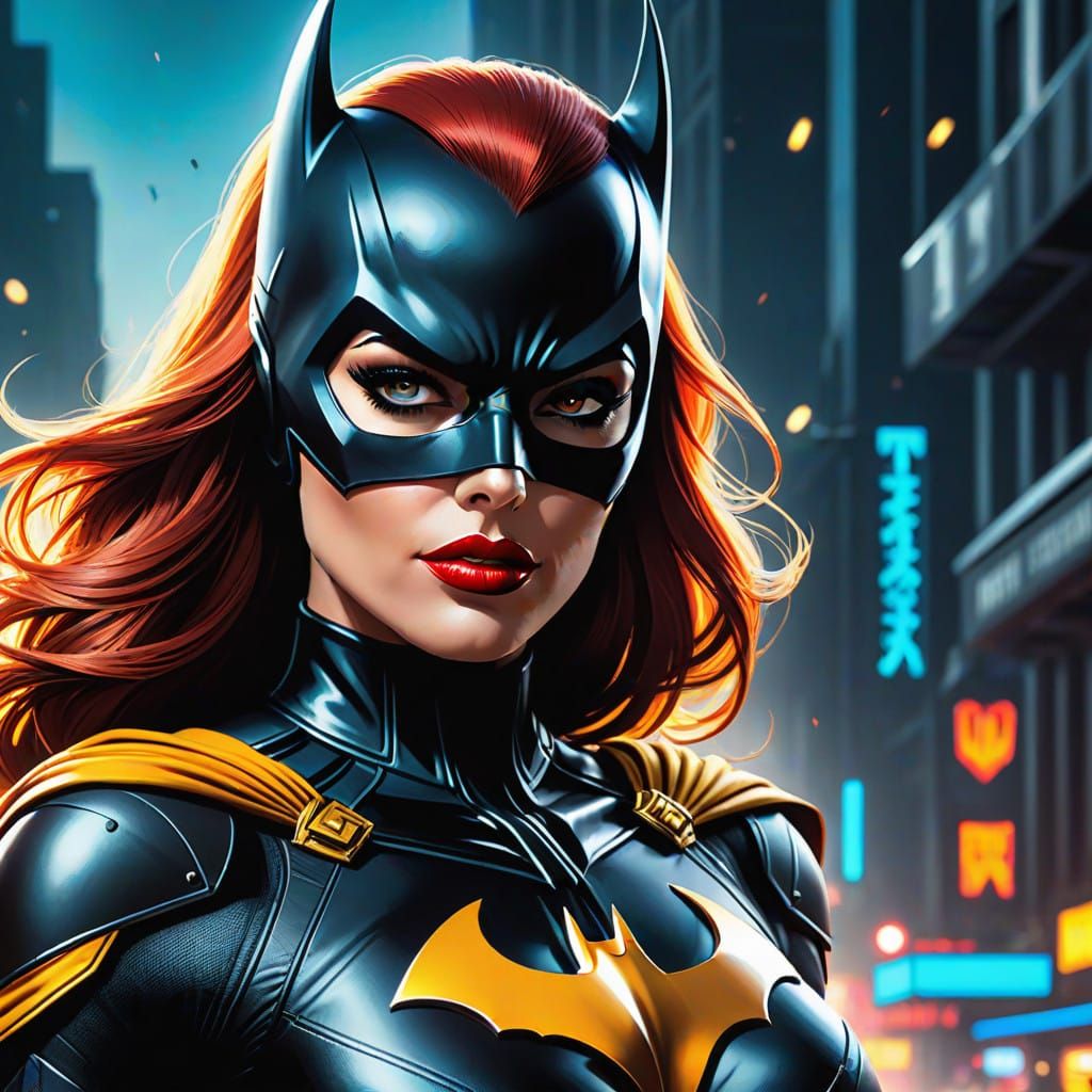 Gothic Batgirl in Retro Comic Book Style