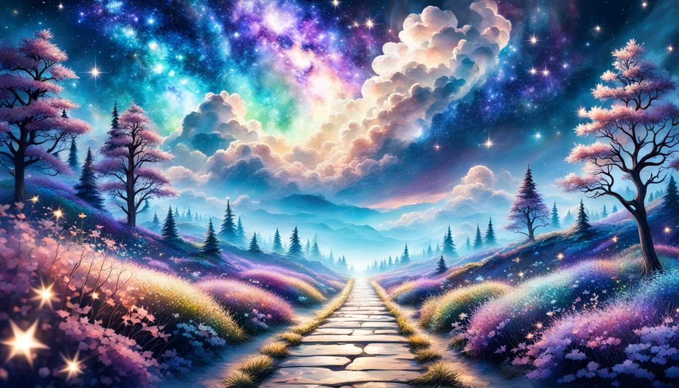 Enchanting Path Ascends to Twinkling Galaxy
