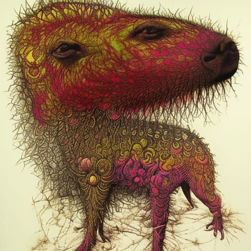 Sinister Surreal Capybara Abomination as Dye-Transfer Print