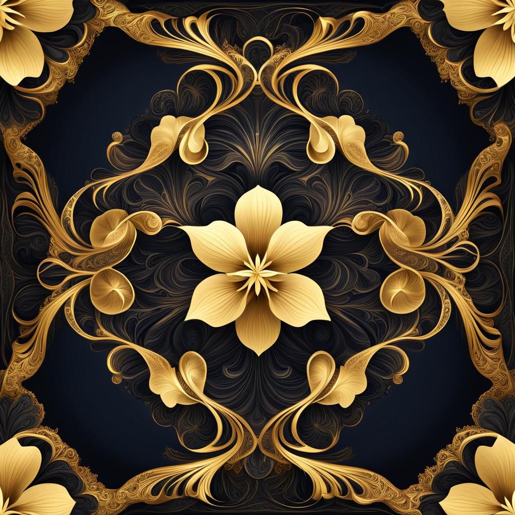 Orchid Flowers in Gold Filigree Frame