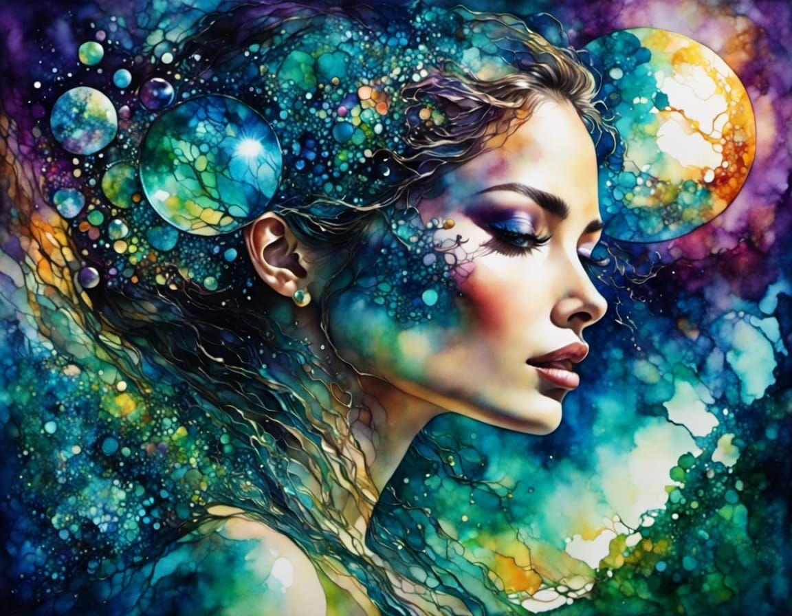 Double Exposure: Alien Planet Reflection in Profile