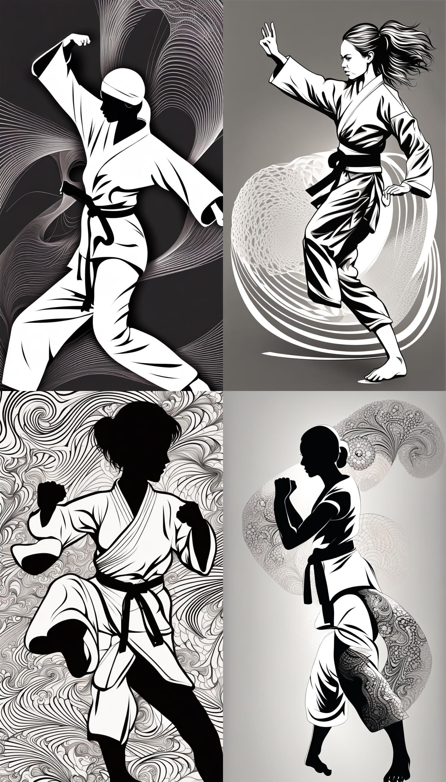 Karate Silhouette: Young Woman's Side Kick in Abstract Fract...