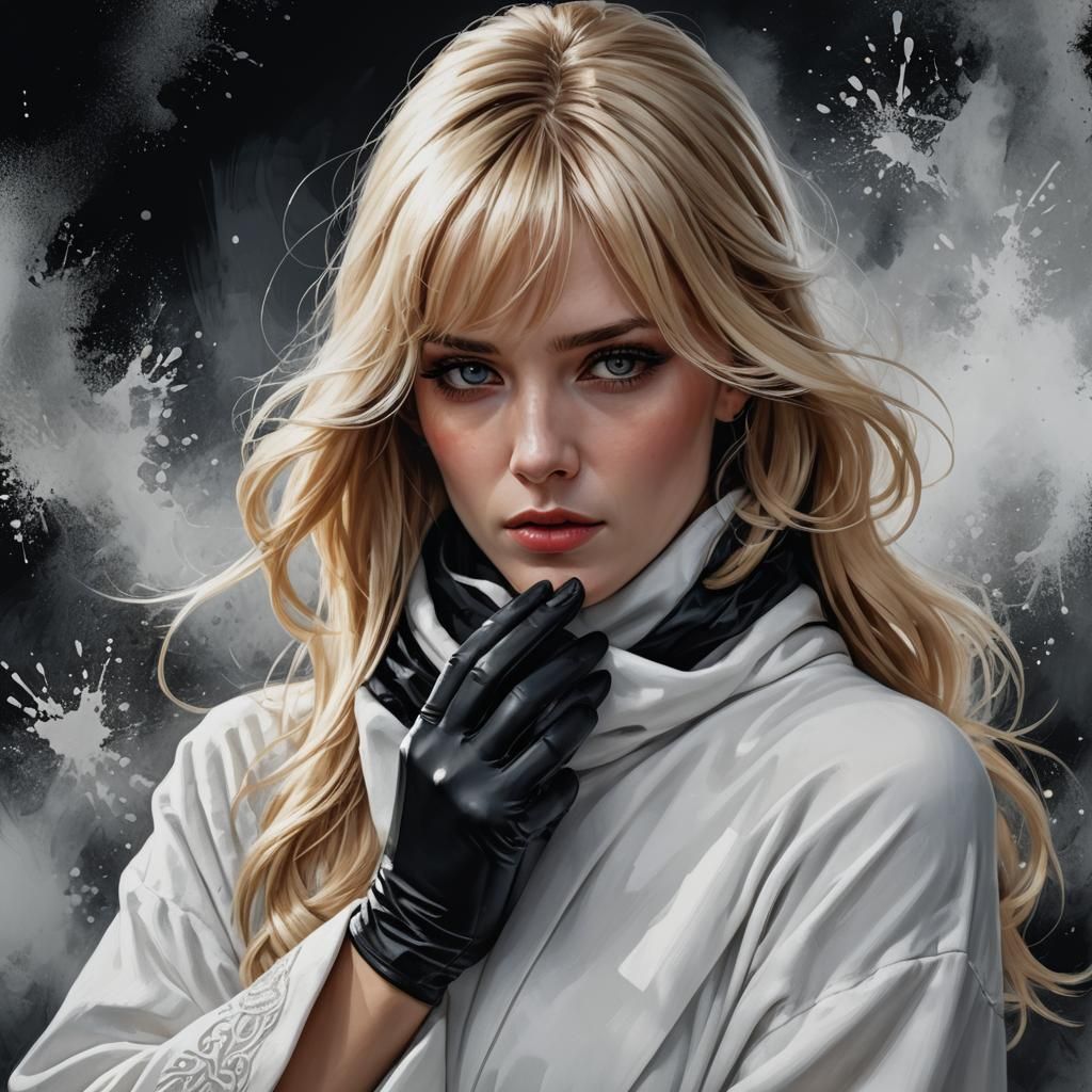 Blonde Woman in White Robe: Digital Art Portrait