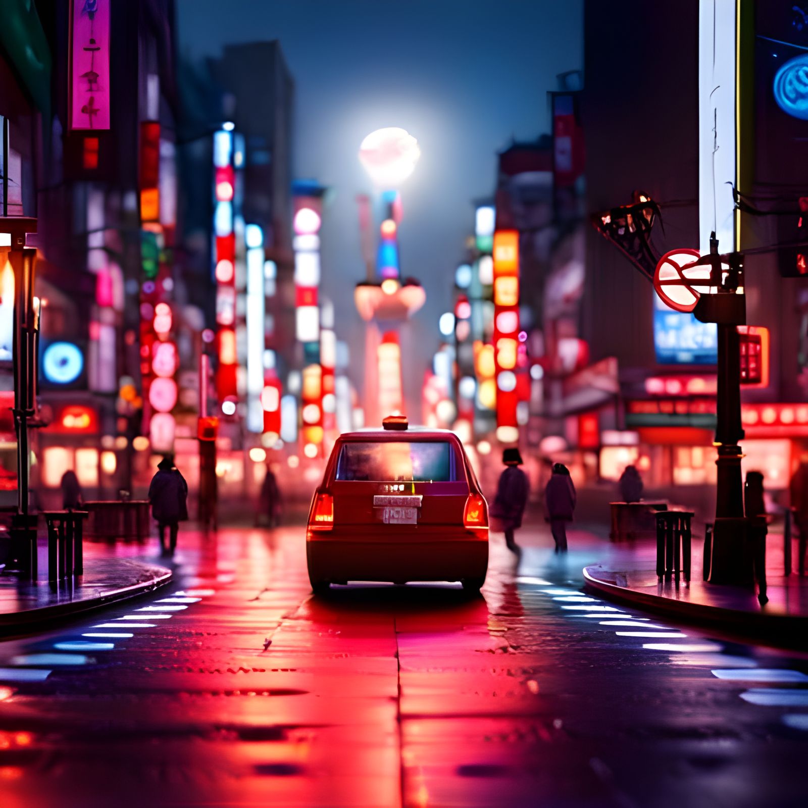 Tokyo Street Scene at Night in 3D Pixar Style