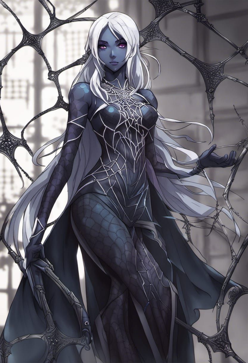 Drow Priestess Portrait in Anime Style