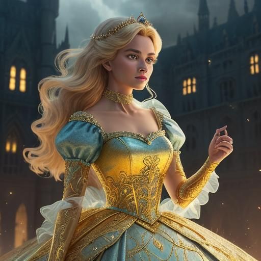 Cinderella's Golden Tesla Dress: Digital Matte Painting