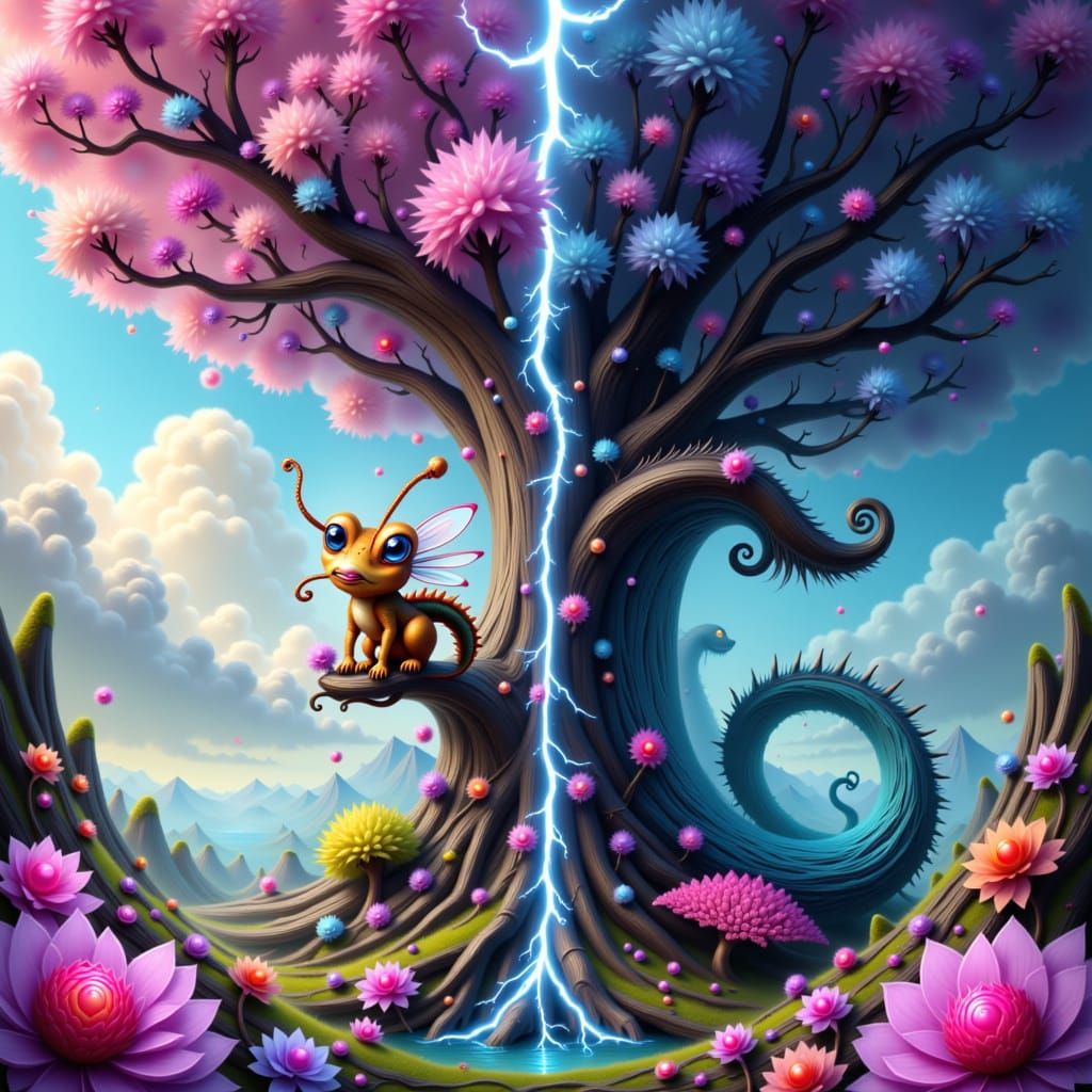 Cute Alien Meets Gothic Serpent Under Lightning