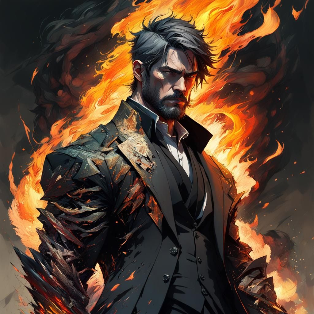 Hephaestus as Young God in Flames, Manga Style