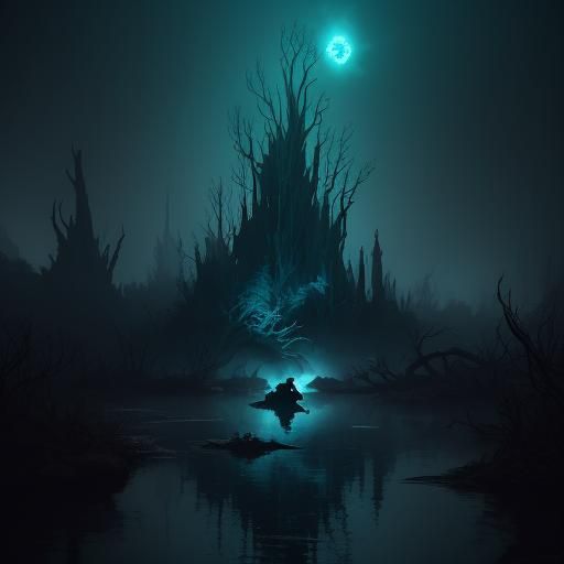 Mystical River Skeleton in Dark Fantasy Style