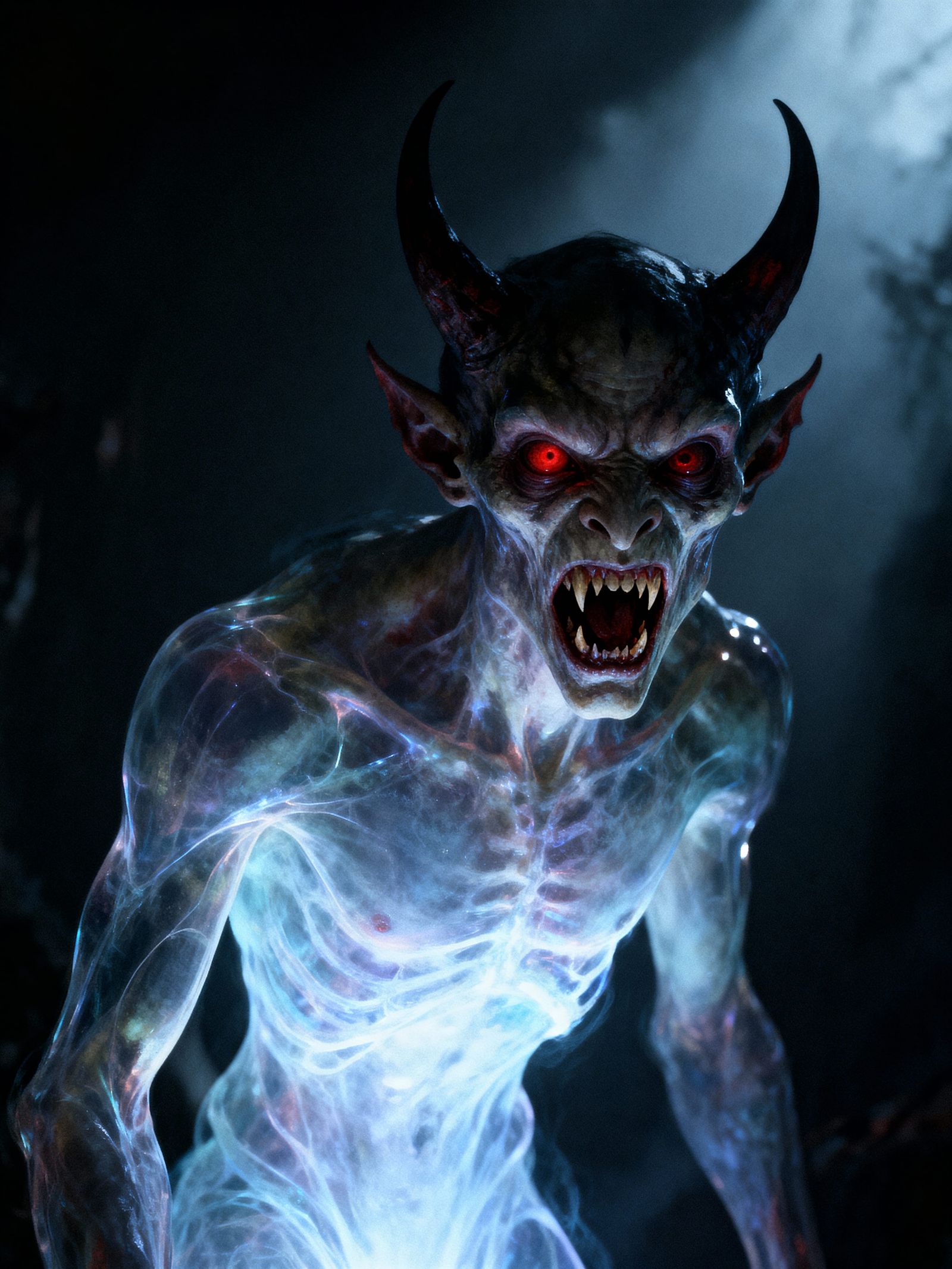 Spectral Demon with Bulging Eyes in Chiaroscuro Light