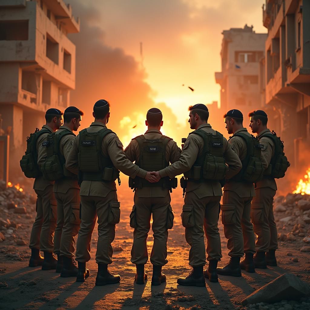 Soldiers' Solidarity Amidst Gaza Inferno, Hyper-Realism Styl...