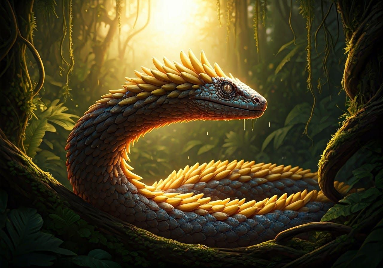 Banana Scaled Serpent in a Rainforest Dreamscape