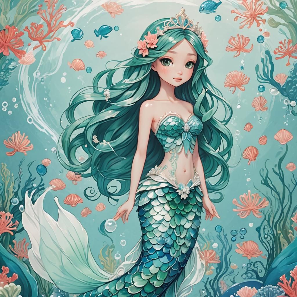 Mystical Mermaid Princess Aoi in Anime Style