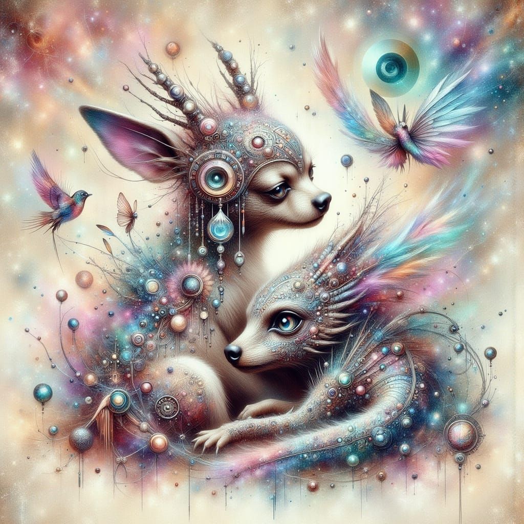 Adorable Chihuahua and Dragon with Fluorescent Colors