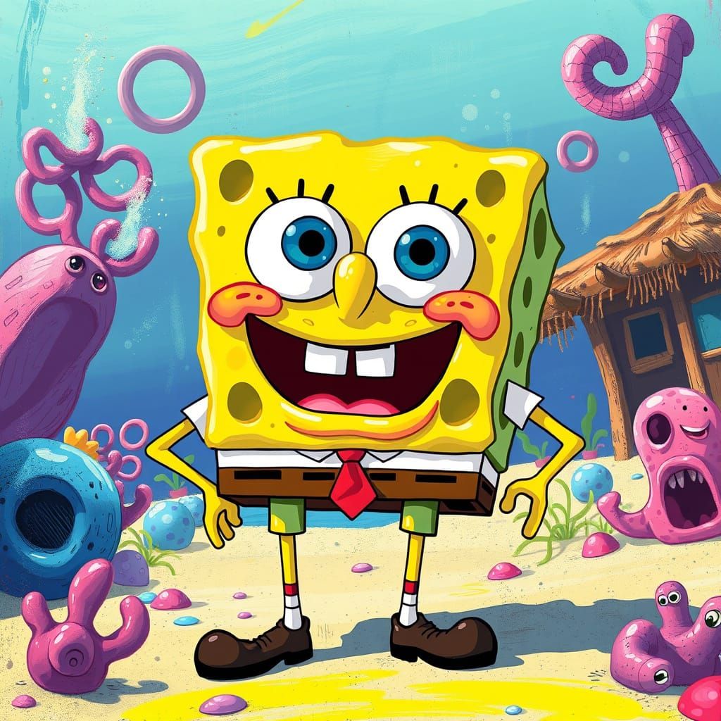 Whimsical SpongeBob SquarePants Art in Vibrant Pop-Art Style