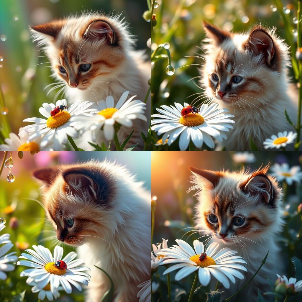 Siamese Cat and Ladybug in a Magical Garden