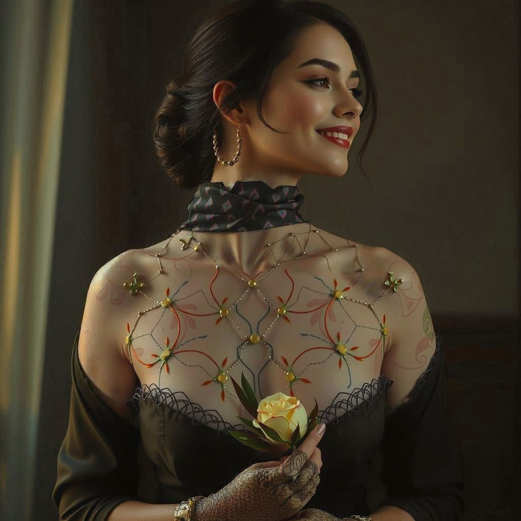 Elegant Woman with Snake Skin Stockings in Hyper-Realism