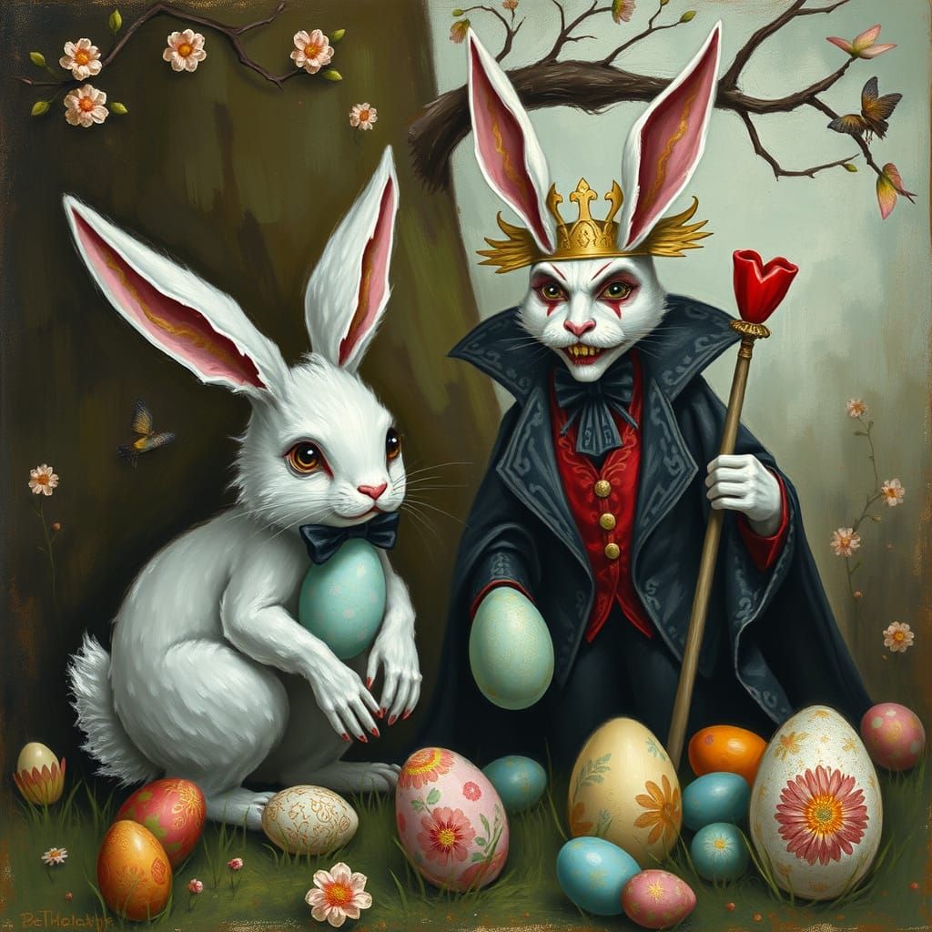 Vampire Easter Bunny in Easter Eggshell Style
