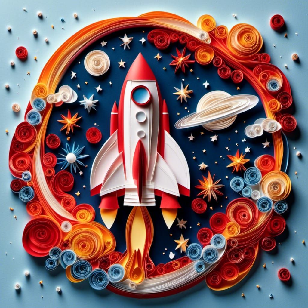 Rocket Ship in Space with Quilling Details