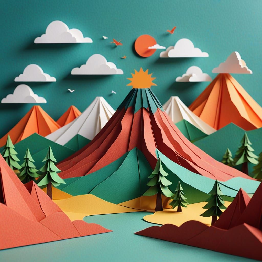 Erupting Volcano Pop-Up Book Illustration in Whimsical Paper...