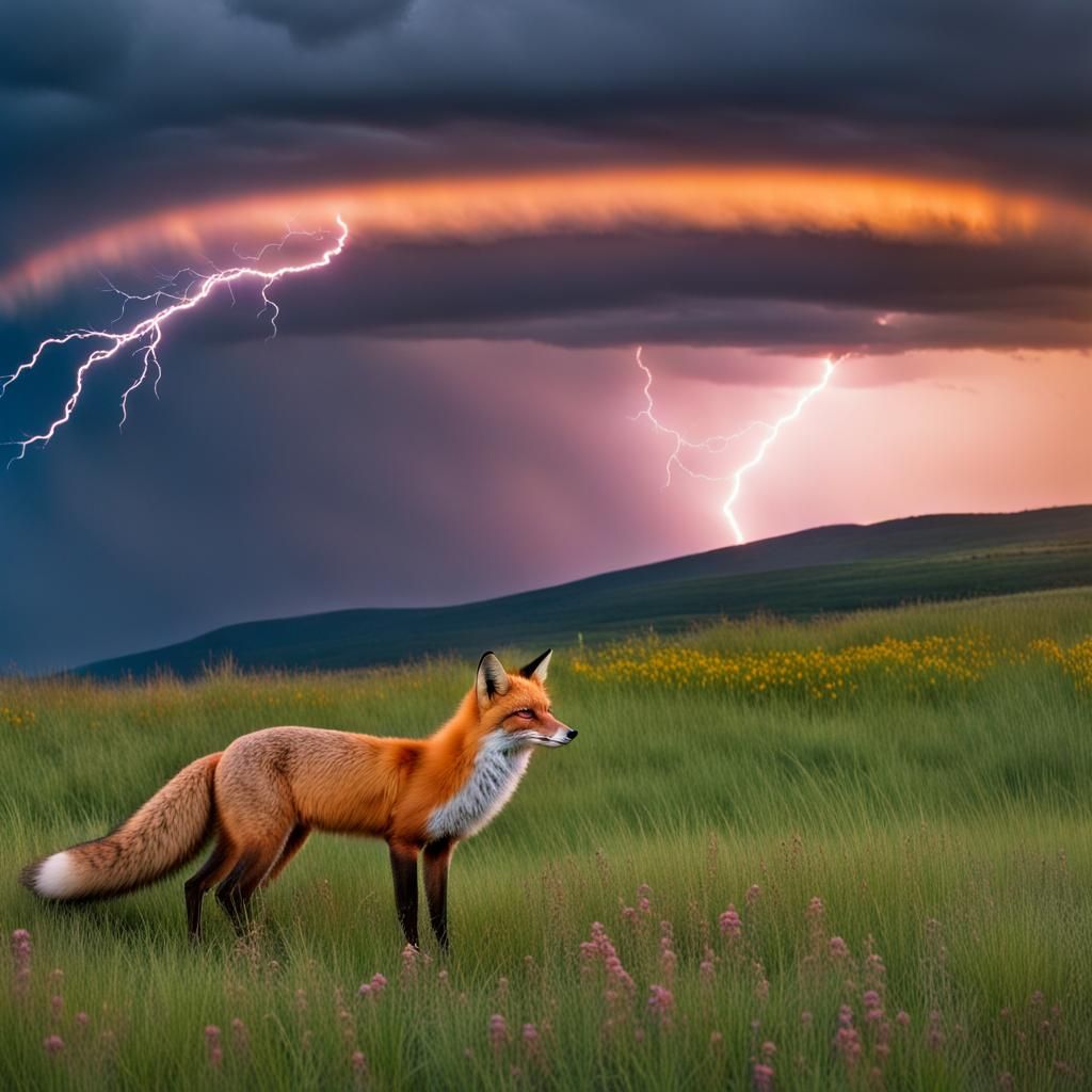 Dramatic Rainbow Tornado Over Wildflower Field Photograph