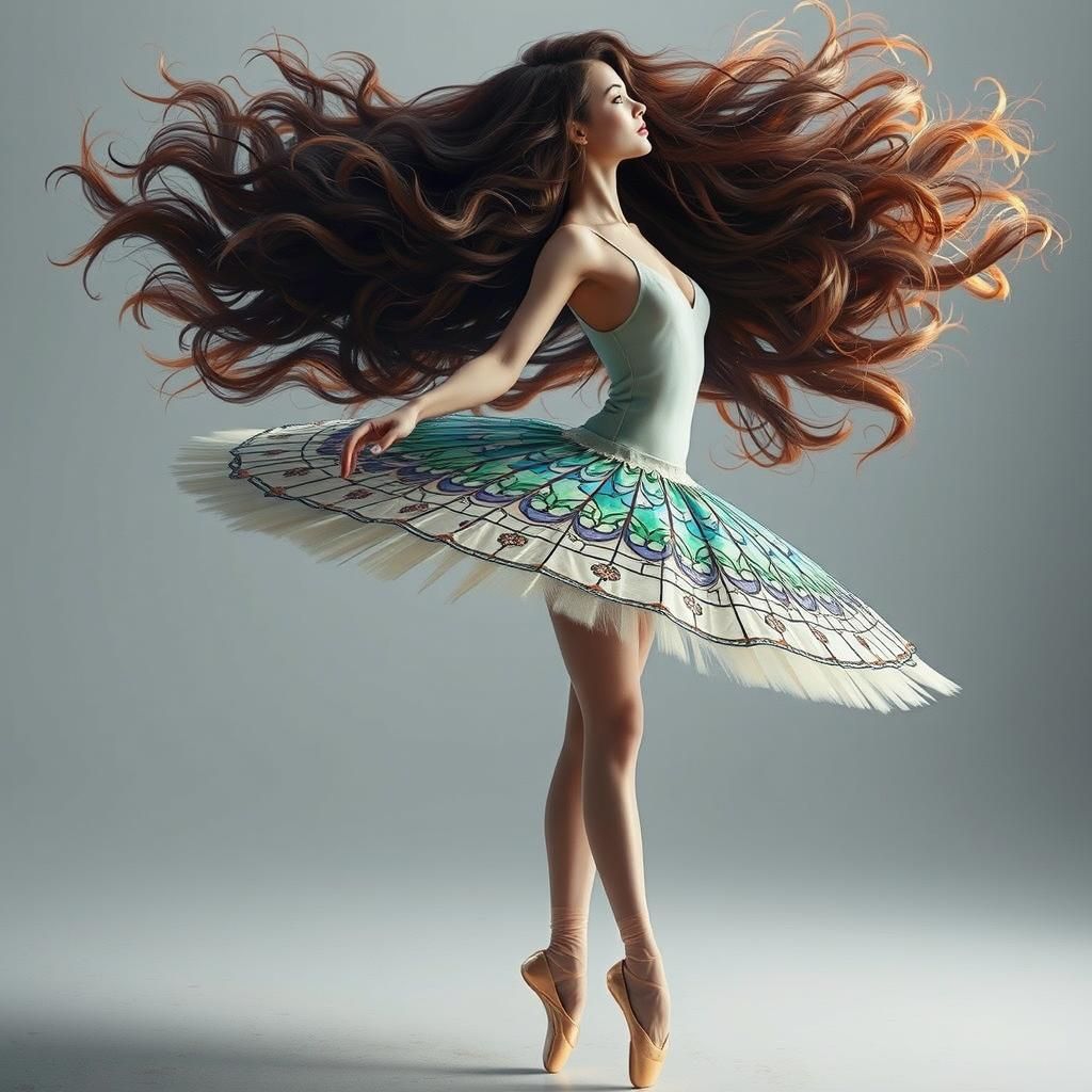 Stained Glass Ballet Dancer in Art Nouveau Style