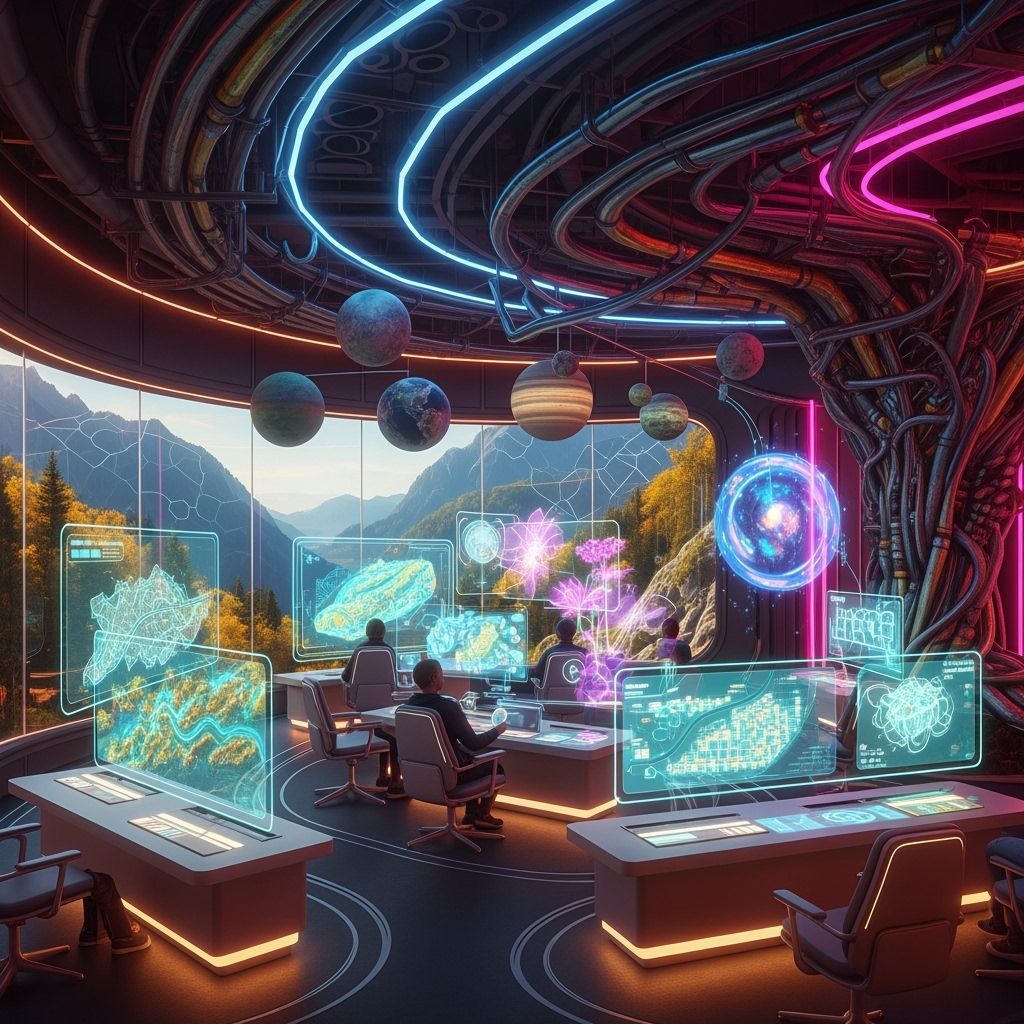 Futuristic Mountainside Classroom with Holographic Projectio...
