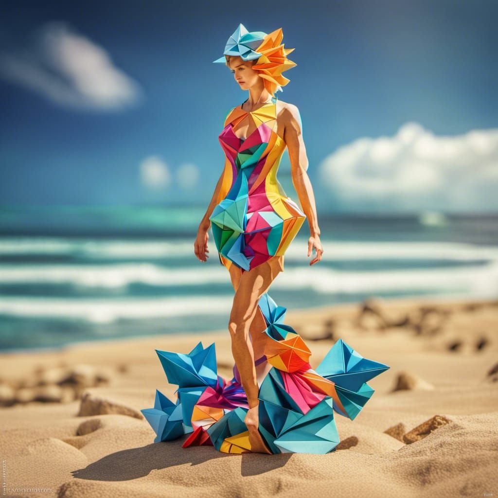 Origami Venus in Colorful Paper Swimwear