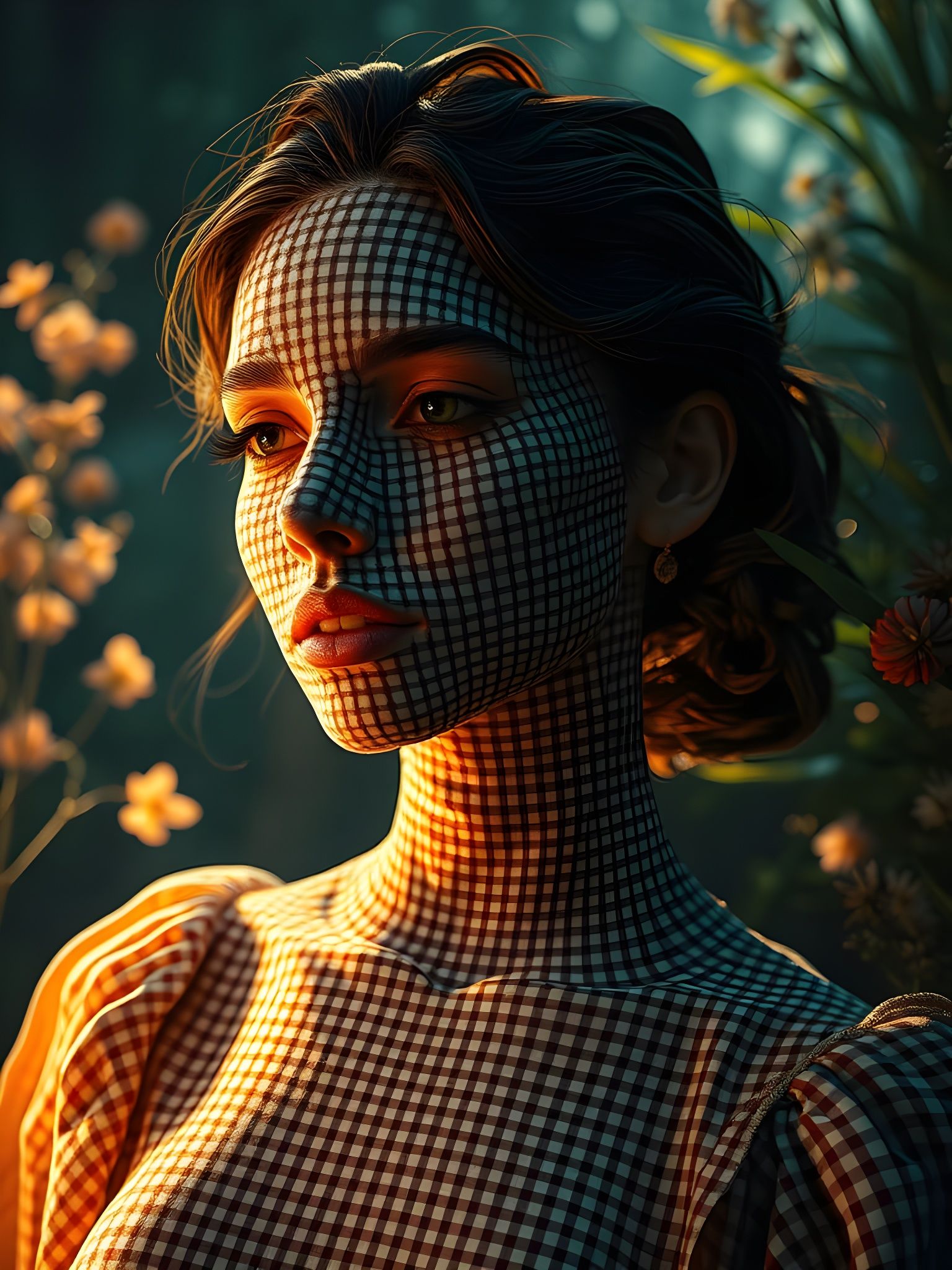 Gingham Goddess in Vibrant Hyperrealism