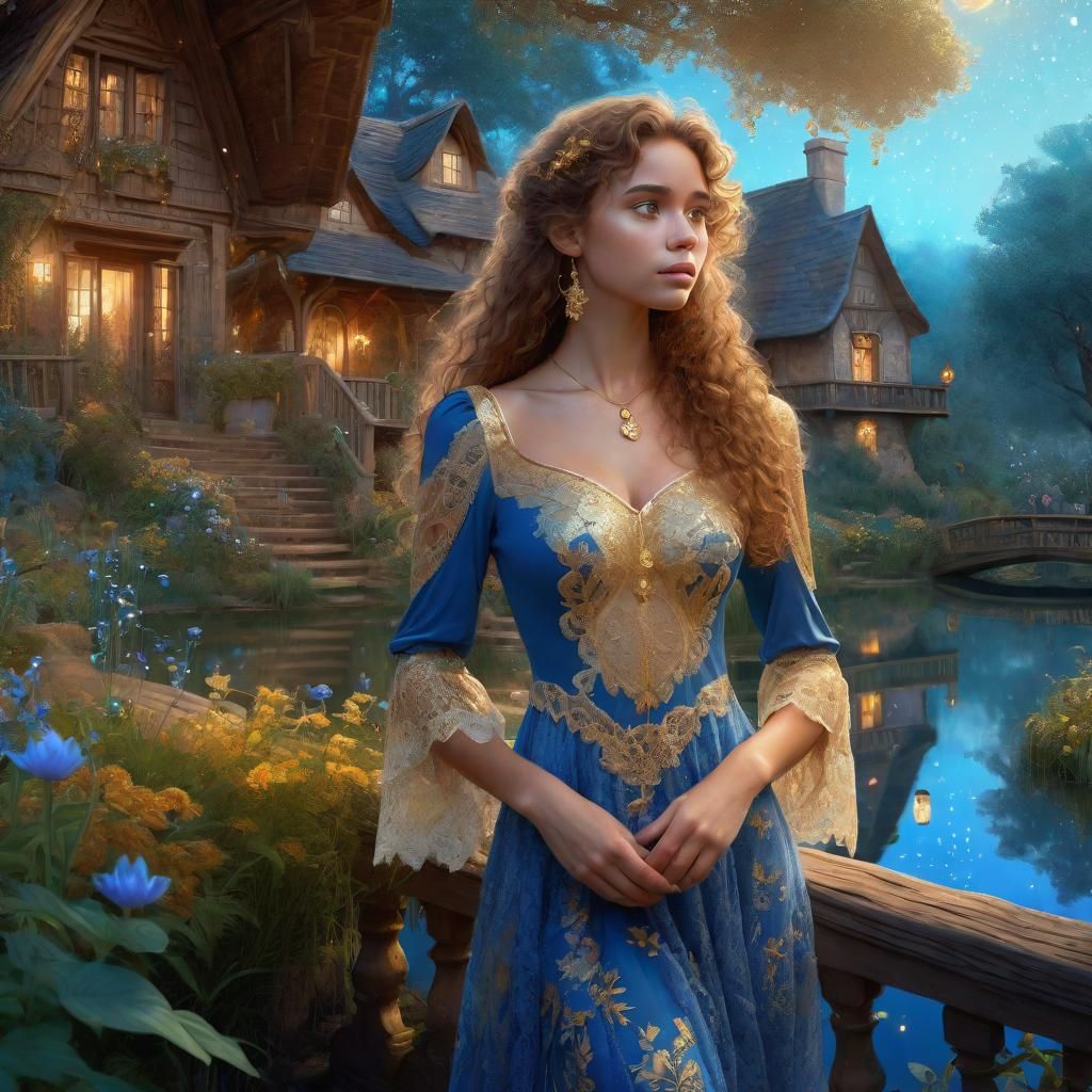 Young Beautiful Women in the forest by a pond