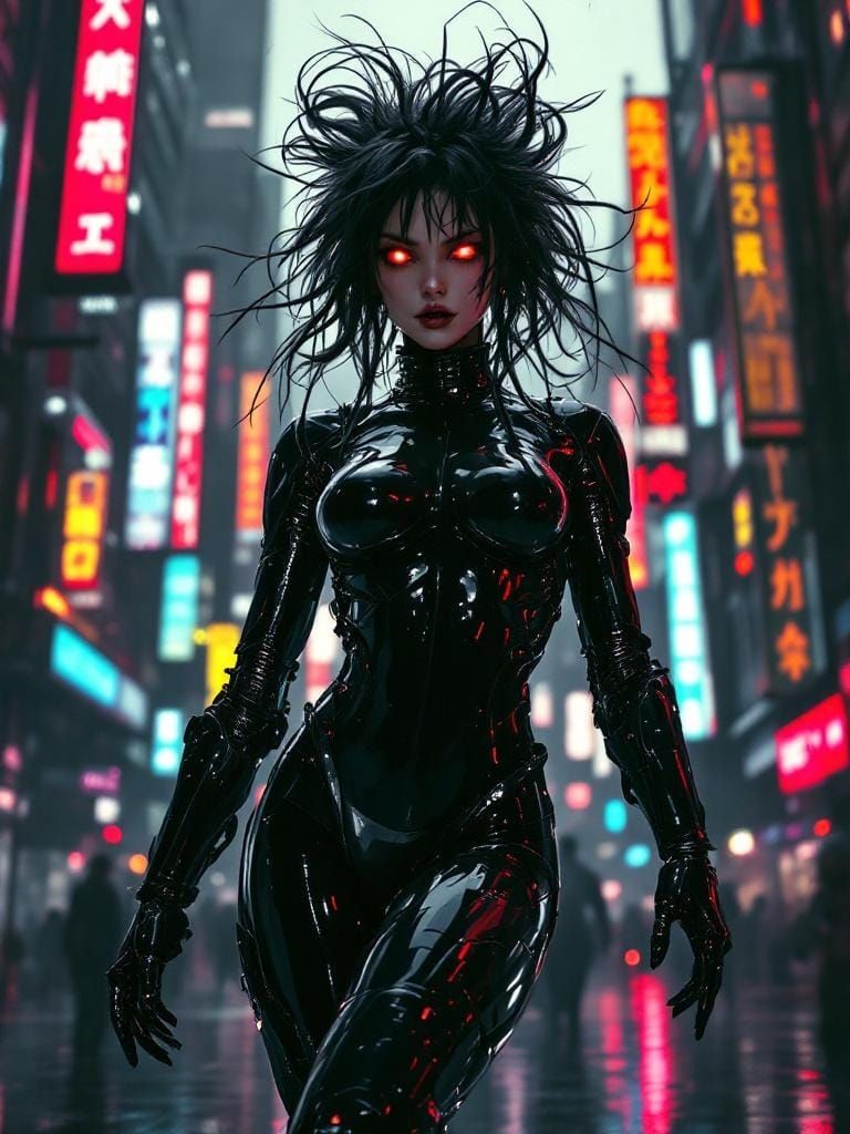 Cyberpunk Android in Gritty Cityscape