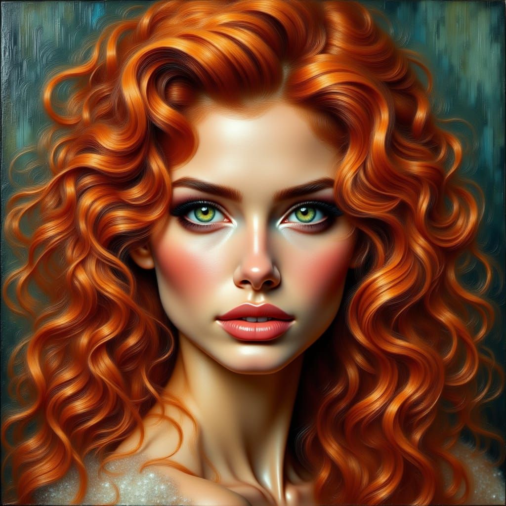 Copper Haired Beauty as Impasto Oil Painting