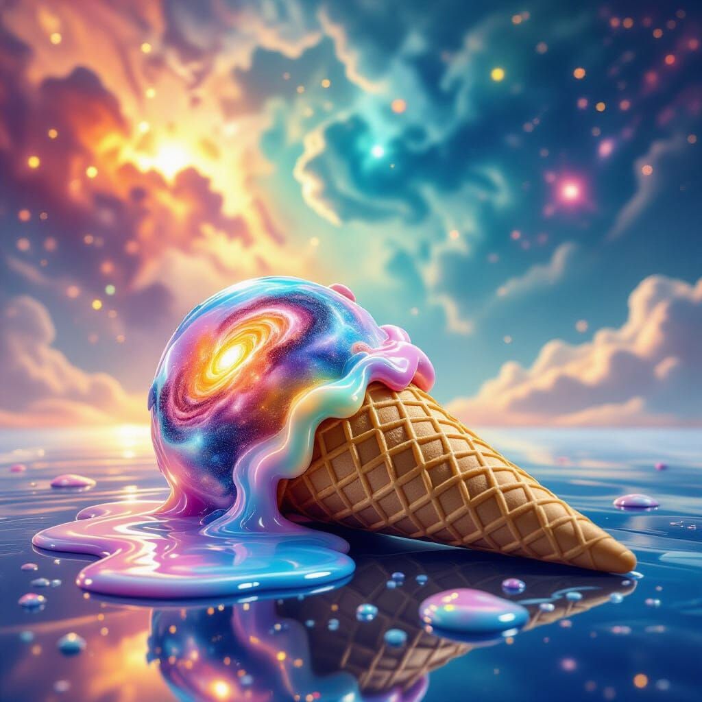 Cosmic Galaxy Ice Cream Cone in Hyperrealism Style