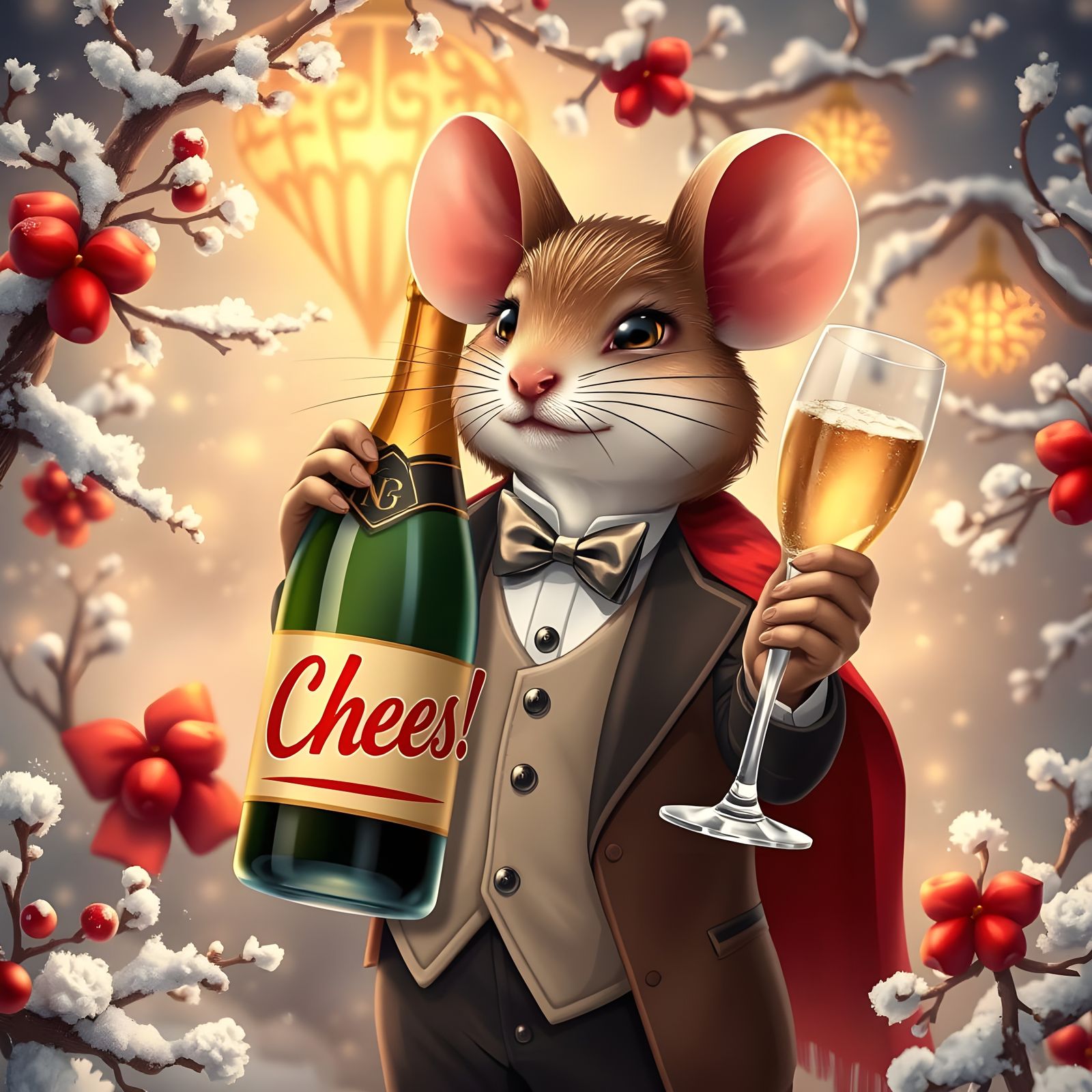 Mice Celebrate Christmas in Vibrant Art Nouveau