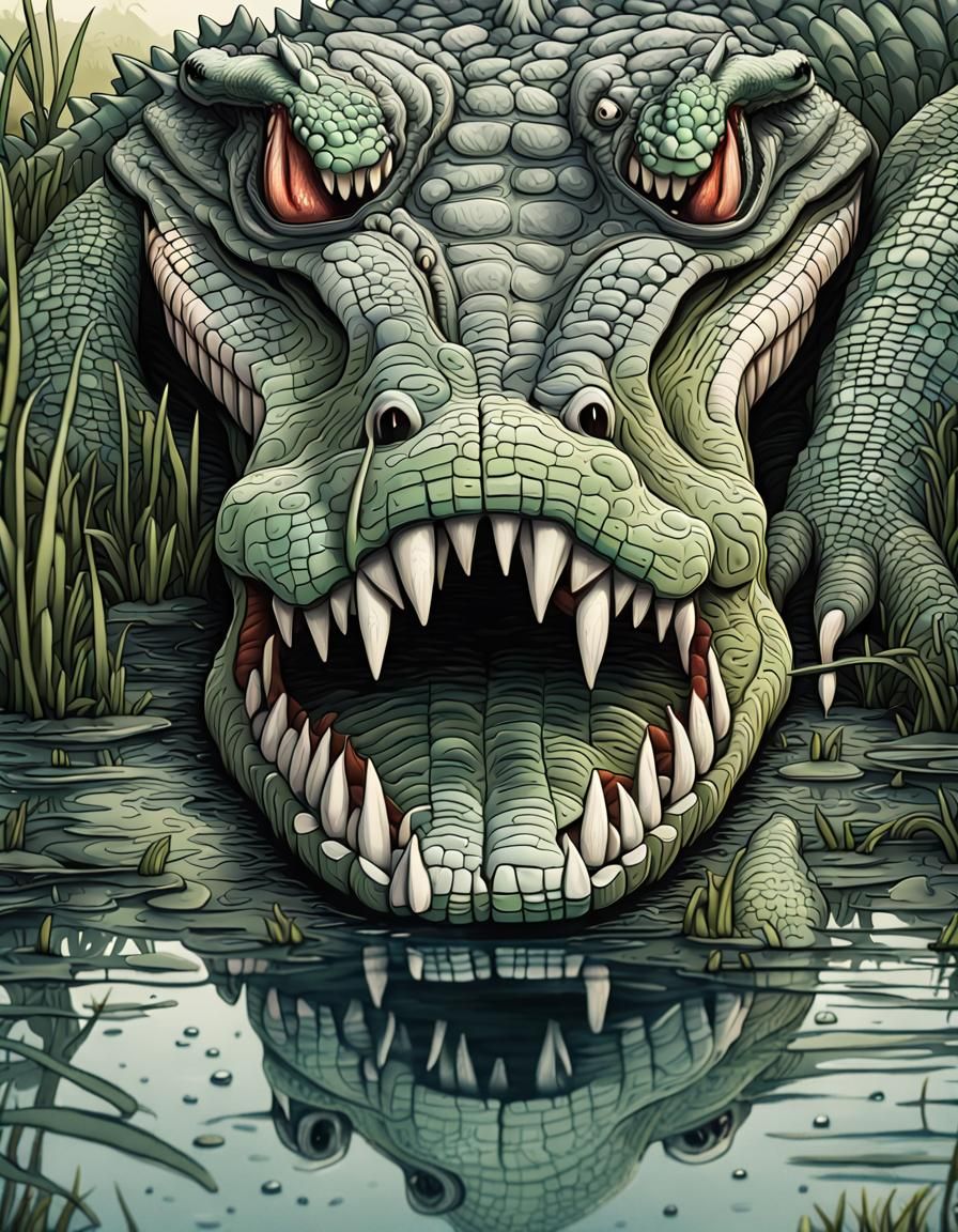 Scary Crocodile Snout Close-Up in 4D Doodle Art