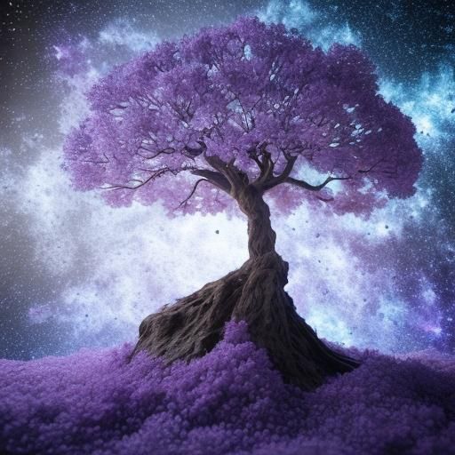 Crystal Sakura Tree in a Galaxy, CGI Art