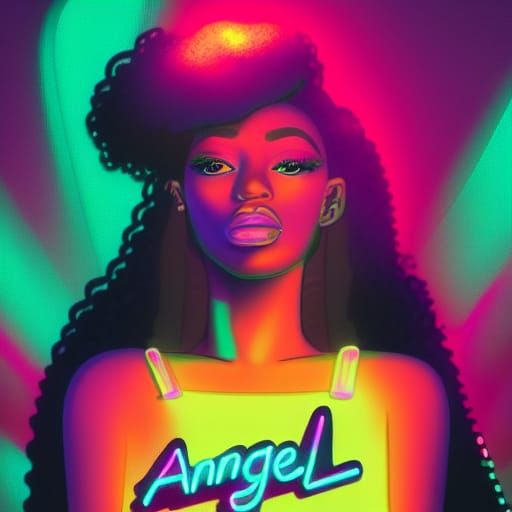 Synthwave Neon Retro Angel Illustration