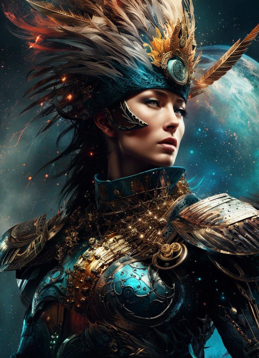 Nebula Warrior: Intricate Maximalist Splash Art