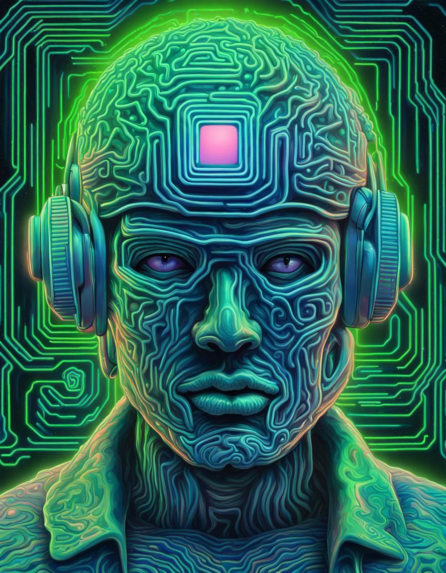 Neon Hologram Art Sculpture Under Night Sky