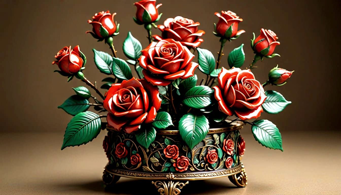 Detailed Enamel Rose Sculpture with HDRI Lighting