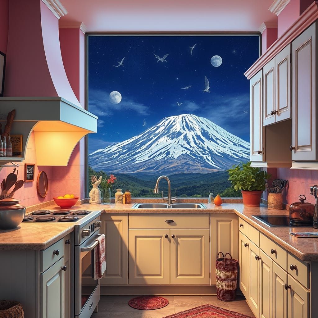 Whimsical Hobart Kitchen with Mount Wellington View